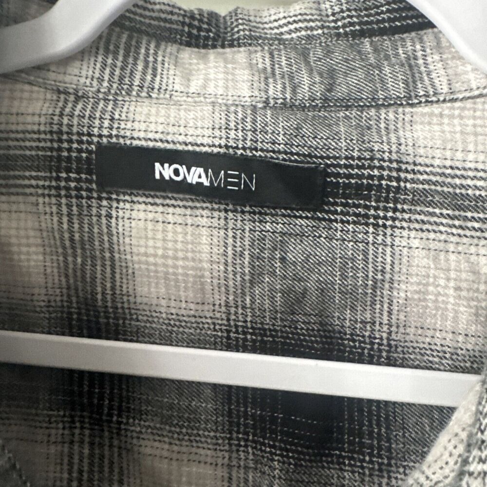 Plaid Flannel Shirt 3XL Embroidered Skull Rose Black White  Long Sleeve Nova Men - Picture 6 of 16